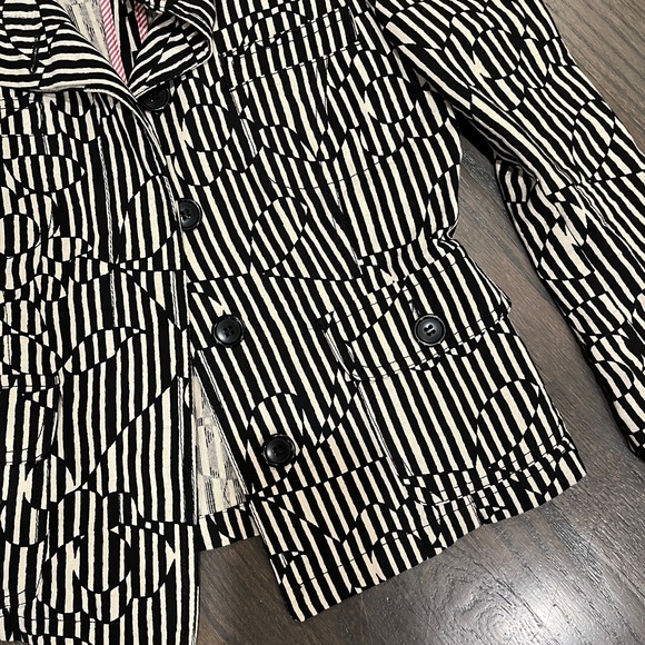 Max Mara Black Cream Striped Cotton Blazer Size 8 - Picture 6 of 8